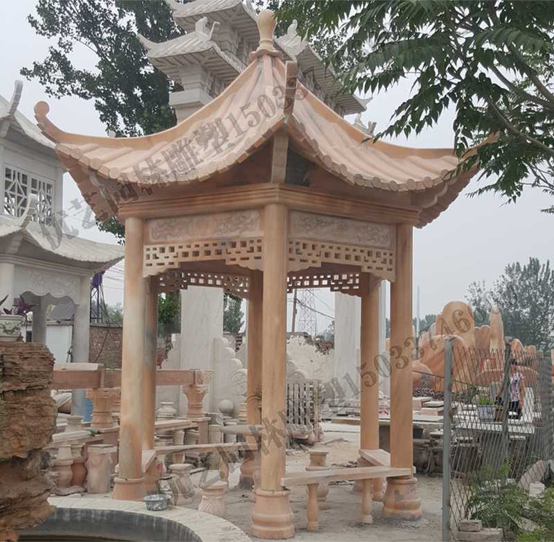 中式大理石涼亭，石雕景觀亭子，石雕六角亭子廠家