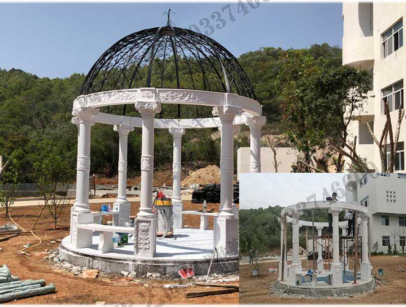 石雕涼亭案例，景觀涼亭怎樣安裝，石雕涼亭定制工廠